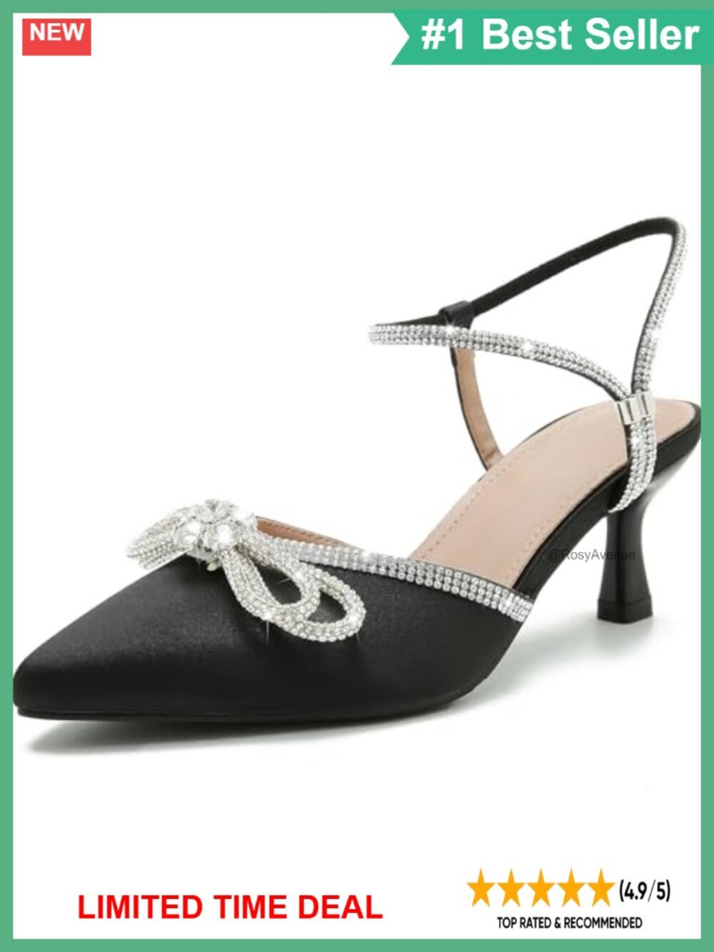 Rhinestone Bow Kitten Heel Slingback Pointed Toe Pump